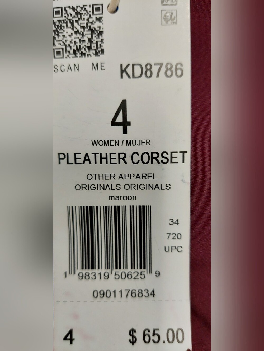 adidas Burgundy Croc-Texture Zip Pouch with Gold Logo . Pleather Corset . - Picture 8 of 12